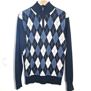 F/X Fusion Men's Formal Career Plaid Zipper Detail Long Sleeve Navy Sz M Sweater